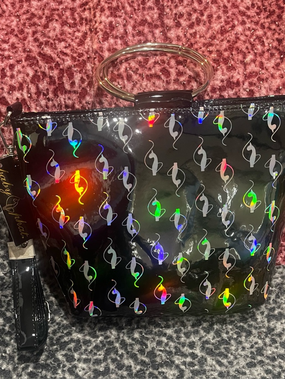 Baby Phat Black Holographic Pattern Wristlet Tote